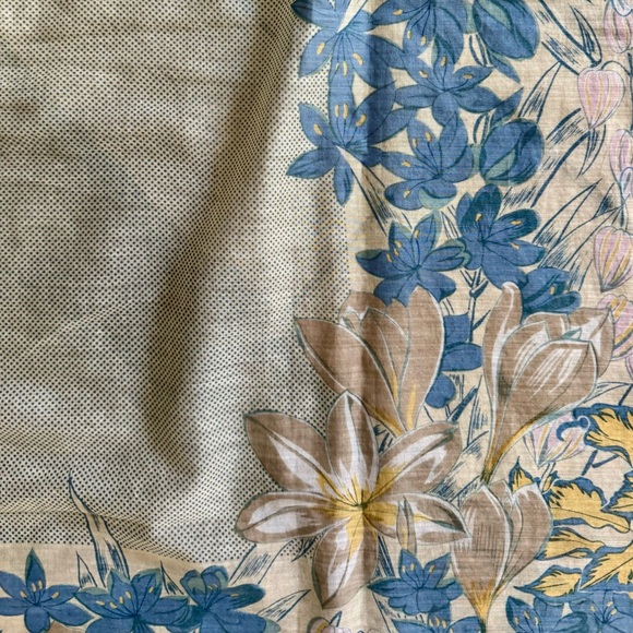 70s Vintage Anne Klein Swiss Dot & Floral Print Cottagecore Cotton Scarf Wrap - Picture 13 of 17